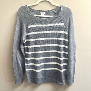 J. Crew Heather Gray and Ivory  Striped Crew Neck Sweater NWT size med Normcore